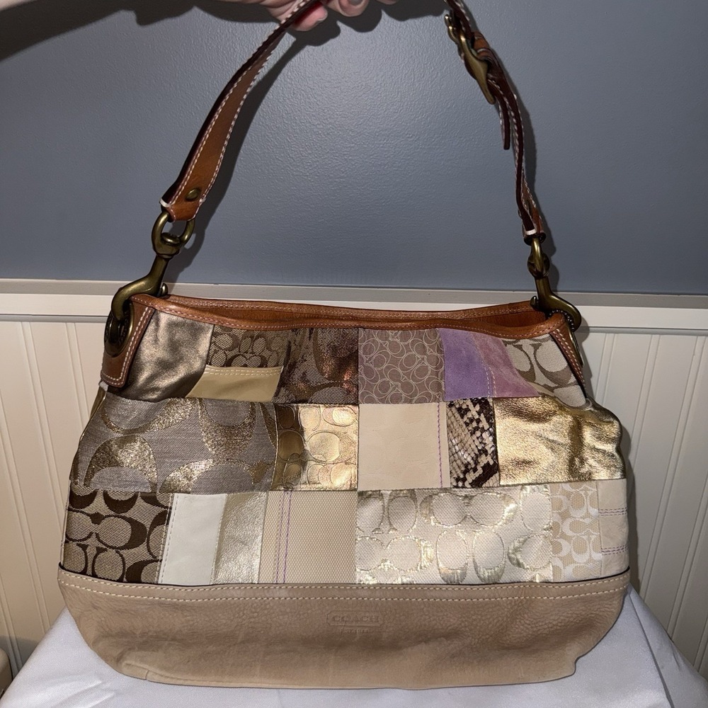 Vintage Coach Rainbow Multicolor Patchwork Shoulder Bag Purse Y2K Leather Suede